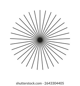 Elemento de explosão solar, ícone de listras radiais. Ray beams, estourou. Fala com a grade de listras irradiantes. Modelo de raios solares. Linhas de radiação de círculo radial. Contornar padrão gráfico abstrato. Linhas circulares.