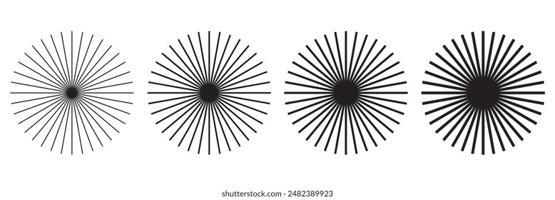 Sunburst element, Rays, beam set. Retro sunburst design. Radial stripes background. Sunburst icon collection. Abstract sunburst Vector illustration. Abstract line circle vector background