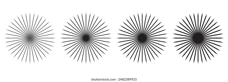 Sunburst element, Rays, beam set. Retro sunburst design. Radial stripes background. Sunburst icon collection. Abstract sunburst Vector illustration. Abstract line circle vector background