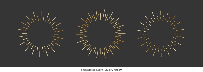 emblema de Sunburst. Juego de iconos de la línea de rayos de ráfaga. Formas de boho dorado. Estilo moderno. Ilustración del vector