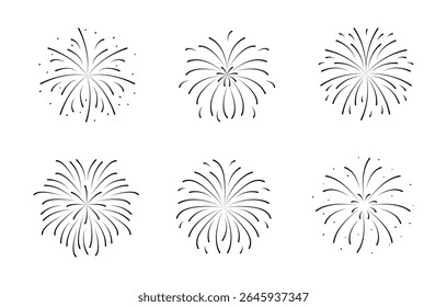 Sunburst Explosion set. Simple element Fireworks black Rays. Happy Christmas New year birthday decoration. Sparks icons isolated on white background. Editable Line flash in flat style