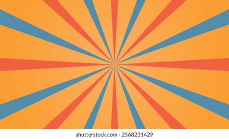 Sunburst festive background orange and blue. Poster design for commercial promotion, advertising sales, shocking deals. Pop art style