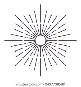 Sunburst firework explosion, bursting or light rays, linear drawing. Vector trendy hand drawn retro isolated design element