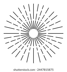 Sunburst firework explosion, bursting or light rays, linear drawing. Vector trendy hand drawn retro isolated design element