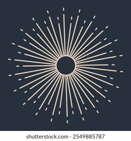 Sunburst firework explosion, bursting or light rays, linear drawing. Vector trendy hand drawn retro isolated design element