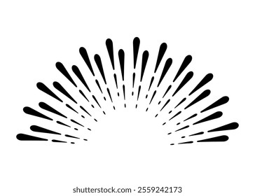 Sunburst firework explosion, bursting or light rays, linear drawing. Vector trendy hand drawn retro isolated design element