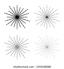 Sunburst Fireworks rays Radial ray Beam lines Sparkle Glaze Flare Starburst concentric radiance lines icon outline set black grey color vector illustration flat style image