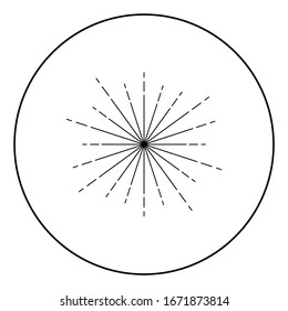 Sunburst Fireworks rays Radial ray Beam lines Sparkle Glaze Flare Starburst concentric radiance lines icon in circle round outline black color vector illustration flat style image