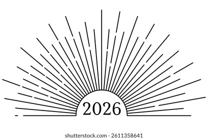 Sunburst, First Sunrise Image, Simple New Year's Card Material for the Year 2026, Vector Illustration