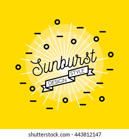 Sunburst flat design with bright star black inscription and decorative elements on yellow background vector illustration 