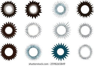 Sunburst Frame Vector Collection. Circle shapes with various styles, isolated on white background.