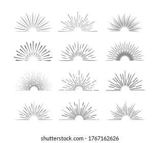 Sunburst frames in retro style on light background. Starburst label. Light banner. Line vector. Vector logo template. Vintage sunburst.