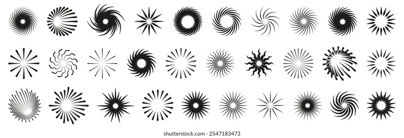 Sunburst geometric radial element stripes background. Set of radial stripes or sunburst backgrounds