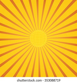 Sunburst with globe inside on orange background. Vector illustration design.