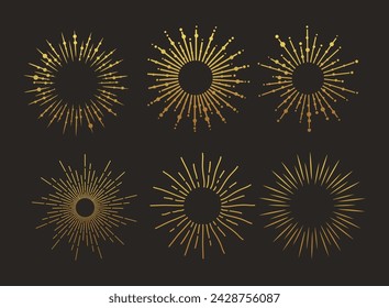 Explosion de Sunburst or vintage. Création vectorielle dessinée à la main, Élément magique. Collection Fireworks. Rayons de soleil bohème icônes et symboles linéaires pour la décoration