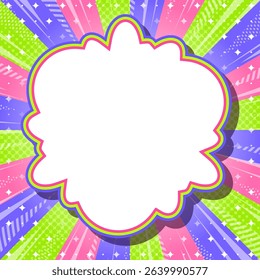 Sunburst with Halftone Pattern, Frame Background, Concentration Line, Sparkle Decoration, Pop Design, Cloud Frame, Square Size