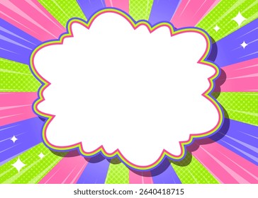 Sunburst with Halftone Pattern, Frame Background, Concentration Line, Sparkle Decoration, Pop Design, Cloud Frame, Comic Style