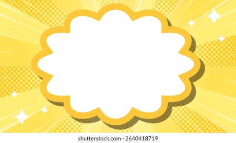 Sunburst with Halftone Pattern, Frame Background, Concentration Line, Sparkle Decoration, Pop Design, Cloud Frame, Comic Style