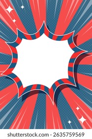 Sunburst with Halftone Pattern, Scream Bubble Frame Background, Concentration Line, Sparkle Effect Decoration, Comic Style, Christmas Colors, Vertical