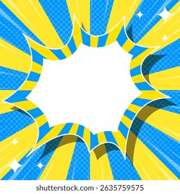 Sunburst with Halftone Pattern, Scream Bubble Frame Background, Concentration Line, Sparkle Effect Decoration, Comic Style, Summer Colors, Square Size