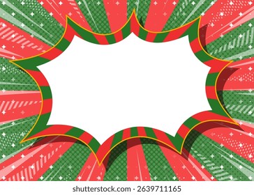 Sunburst with Halftone Pattern, Scream Bubble Frame Background, Concentration Line, Sparkle Effect Decoration, Comic Style, Christmas Colors