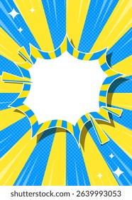Sunburst with Halftone Pattern, Scream Bubble Frame Background, Concentration Line, Sparkle Effect Decoration, Comic Style, Summer Colors, Vertical