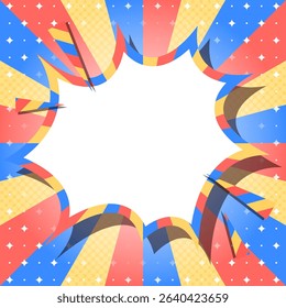 Sunburst with Halftone Pattern, Scream Bubble Frame Background, Sparkle Effect Decoration, Comic style, Square Size