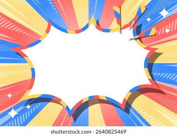 Sunburst with Halftone Pattern, Scream Bubble Frame Background, Concentration Line, Sparkle Effect Decoration, Comic Style