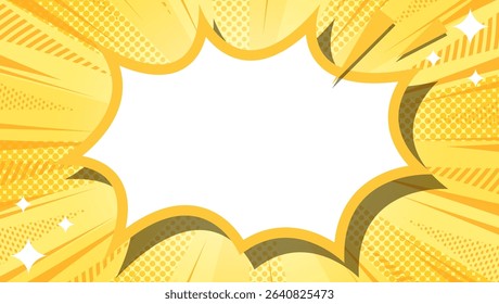 Sunburst with Halftone Pattern, Scream Bubble Frame Background, Concentration Line, Sparkle Effect Decoration, Comic Style