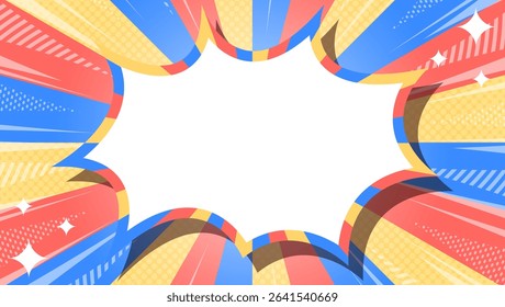 Sunburst with Halftone Pattern, Scream Bubble Frame Background, Concentration Line, Sparkle Effect Decoration, Comic Style
