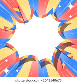 Sunburst with Halftone Pattern, Scream Bubble Frame Background, Concentration Line, Sparkle Effect Decoration, Comic Style, Square size