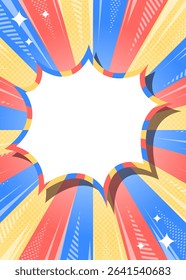 Sunburst with Halftone Pattern, Scream Bubble Frame Background, Concentration Line, Sparkle Effect Decoration, Comic Style, Vertical