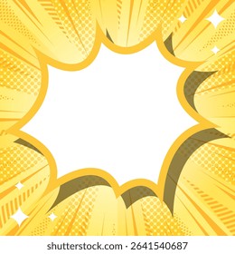 Sunburst with Halftone Pattern, Scream Bubble Frame Background, Concentration Line, Sparkle Effect Decoration, Comic Style, Square size