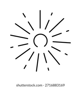 Sunburst-Symbol mit zentralem Kreis und abstrahlenden Linien, minimalistische Vektorgrafik, die Sonnenschein, Helligkeit, positive Energie, Wärme und modernes, sauberes Design symbolisiert