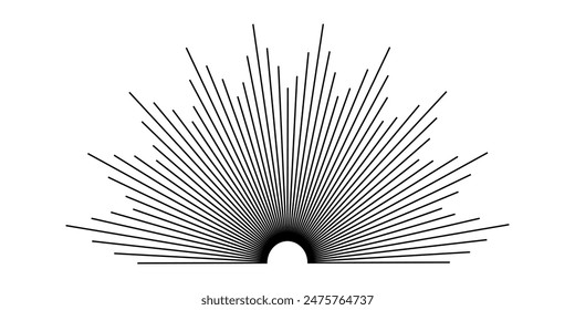 Sunburst icon. Half circle with radial rays. Starburst with sunrise. Vector hand drawn starburst collection. Lines ray on white background. Spark of star. Vector illustration.