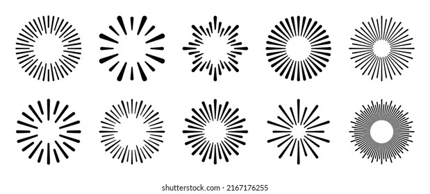 Sunburst icon in liner style. Burst symbol vector collection.
