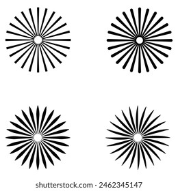 Sunburst icon in liner style. Burst symbol vector collection. Radial sun burst. Black-white round sunburst icons. Starburst circles. Vector illustration. Eps file 217.