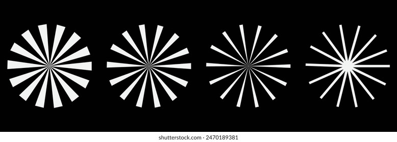 Sunburst icon in liner style. Burst symbol vector collection. Radial sun burst. Black-white round sunburst icons. Starburst circles. Vector illustration.