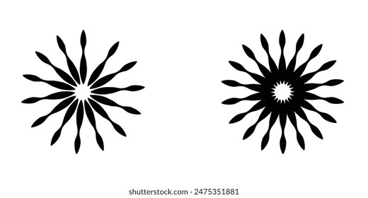 Sunburst icon in liner style. Burst symbol vector collection. Radial sun burst. Black-white round sunburst icons. Vector illustration. Eps file 176.