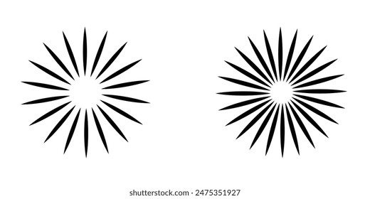 Sunburst icon in liner style. Burst symbol vector collection. Radial sun burst. Black-white round sunburst icons. Vector illustration. Eps file 177.