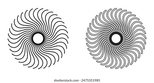 Sunburst icon in liner style. Burst symbol vector collection. Radial sun burst. Black-white round sunburst icons. Vector illustration. Eps file 178.