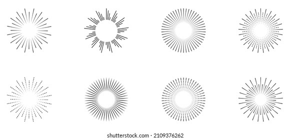 Sunburst icon set. Best quality sunburst collection. Star, fireworks explosion, logo, emblem, tag. Vector illustration. Editable Stroke