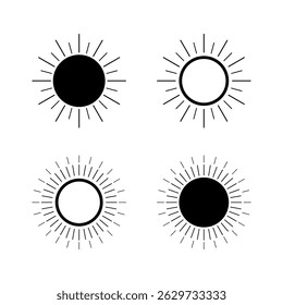 Sunburst icon set – monochrome sun design elements