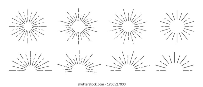 Sunburst icon. Sunburst set on a white background. Collection of sun ray frames. Vector