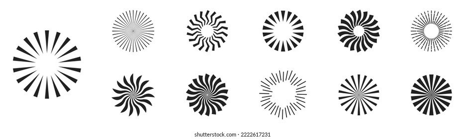 Sunburst icon set. Retro sunburst design.  Starburst and sunburst circle shape. Vector illustration.