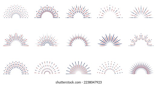 Sunburst Icon Set. Sun Burst Radial Light Pictogram. Circle Abstract Sparkle of Starburst Emblem. Round Vintage Sunshine Symbol. Retro Sunbeam, Star Blast. Isolated Vector Illustration.