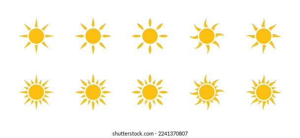 Sunburst icon set. Sun icons in many variations of shapes