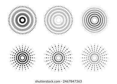 Sunburst icon set vector.  Abstract Sunburst icon. Radial sunset beams, sunrays, fireworks vector. Collection of sunray vector. Vector illustration.