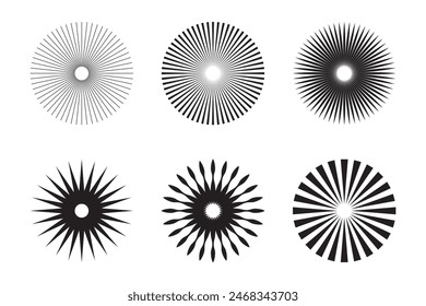Sunburst icon set vector.  Radial sunset beams, fireworks vector. Collection of sunray vector. Vector illustration.