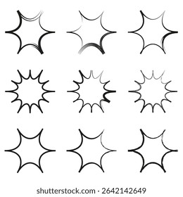 Sunburst icon shape. Radiant vector graphic. Light spark symbol. Star flare element.